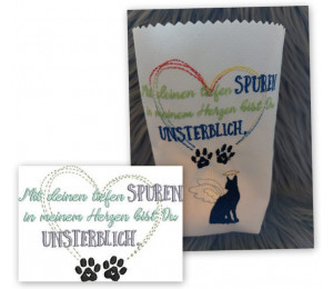 Stickdatei - Trauer Spruch "MIt deinen tiefen Spuren in meinem Herzen ..."